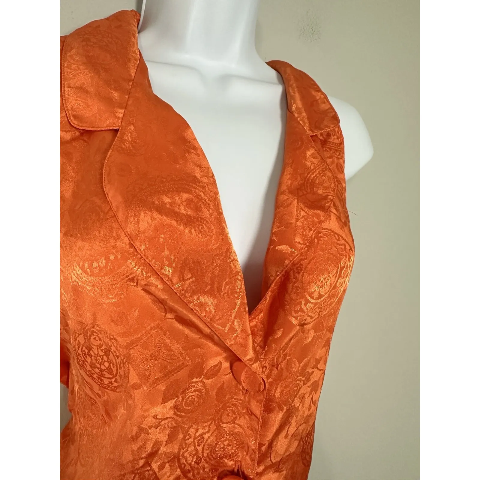 VTG Victoria's Secret Gold Label Burnt Orange Jacquard Floral Vest Top - Size M - Image 4