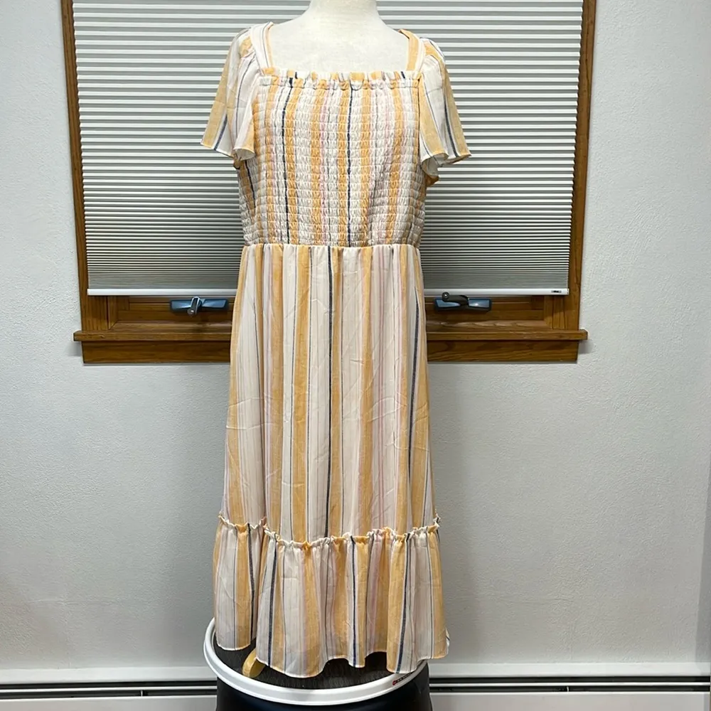 Lc Lauren Conrad Striped Smocked Flutter Midi Dress Size XXL - Image 3