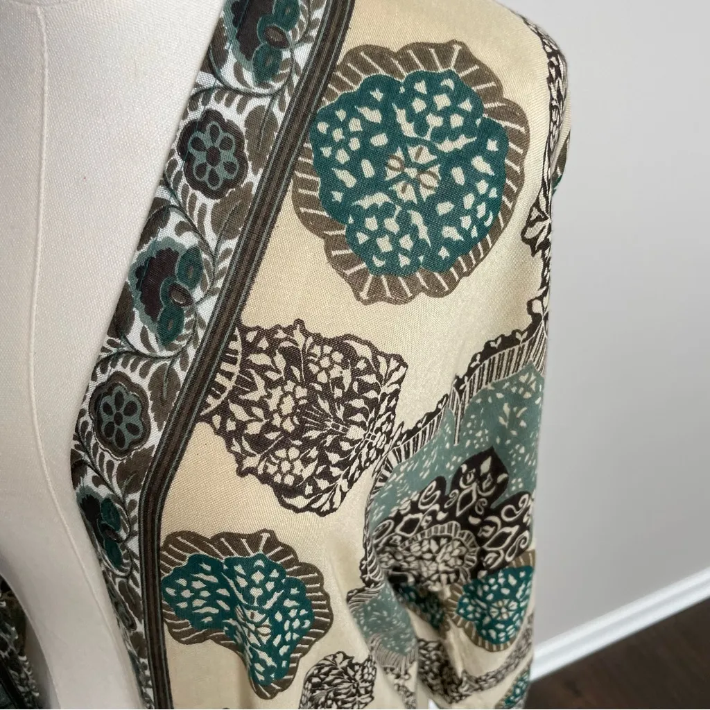 Michael Stars Kimono Cardigan Floral Abstract Art To Wear Boho Green Black Tan - Image 4