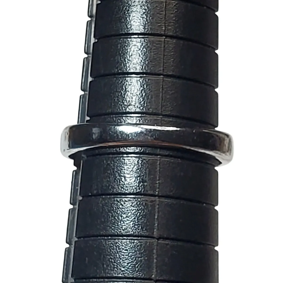 Silver Tone White Enamel Rectangle Unsigned Sz 7.5 Minimalist Basic - Image 5