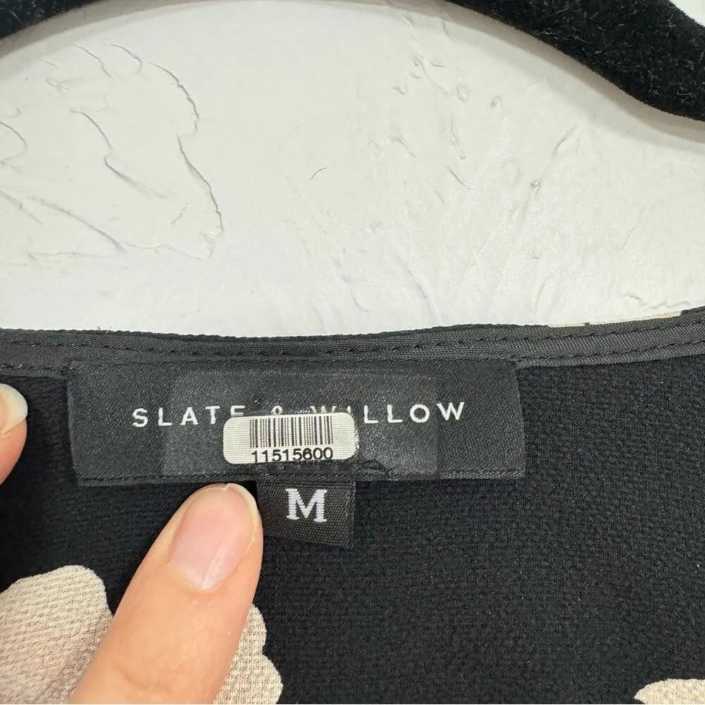 Slate & Willow Black Large Floral Print Womens Blouse M Twist Hem Long Sleeve - Image 3