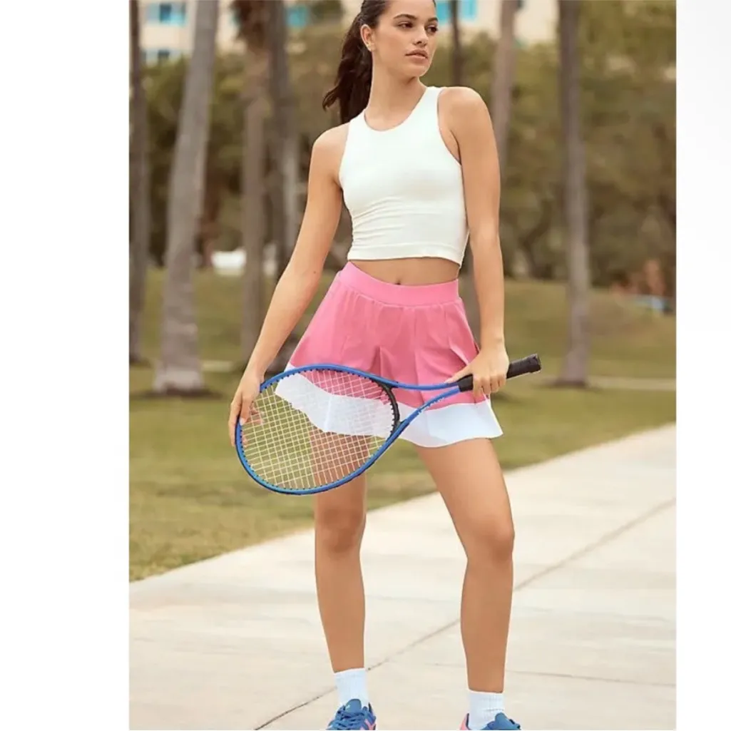 Varley Chase High Rise Pleated Skort 14” Vibrant Pink & White Tennis Prep Girly - Image 3