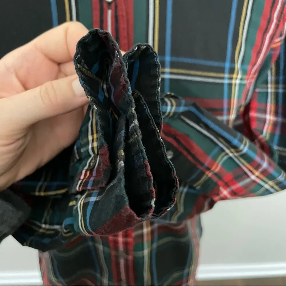 J Crew Perfect Shirt Plaid Collar Lightweight Black Red Green Blue Yellow Grey - Image 9