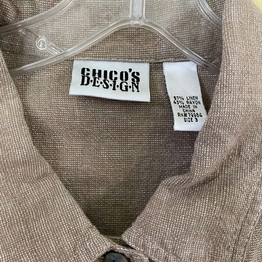 Chico's Design Linen Fringe Bottom Jacket Size 3 - Image 2