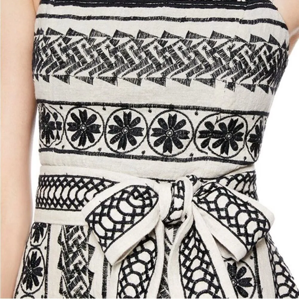 Alice + Olivia Lucie Gaucho Embroidered Jumpsuit With Belt In Natural 6/Black - Image 4