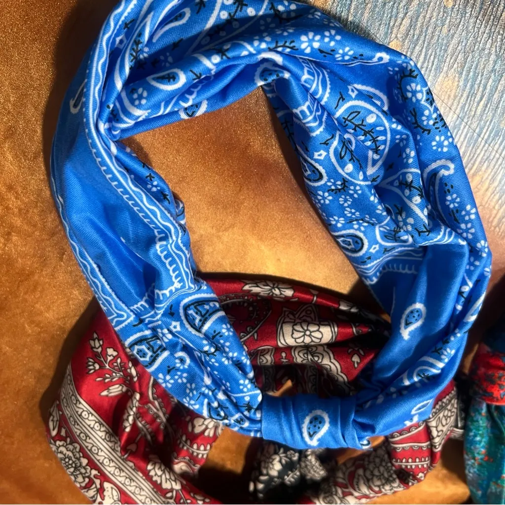 NWOT Large Bohemian style Wide Head bands set of 4 red blue multicolor - Image 9