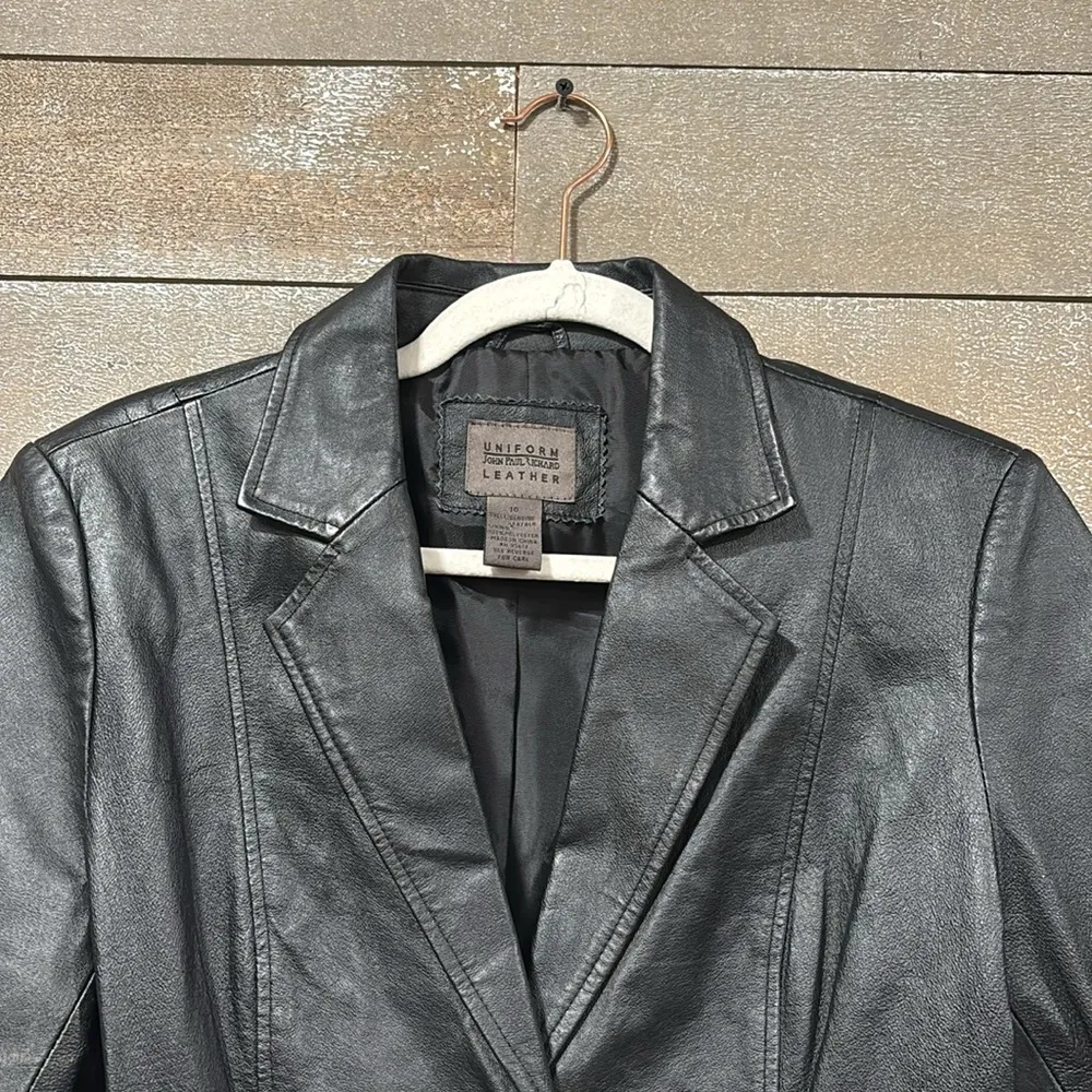 John Paul Richard Black Leather Coat Blazer size 10 - Image 2