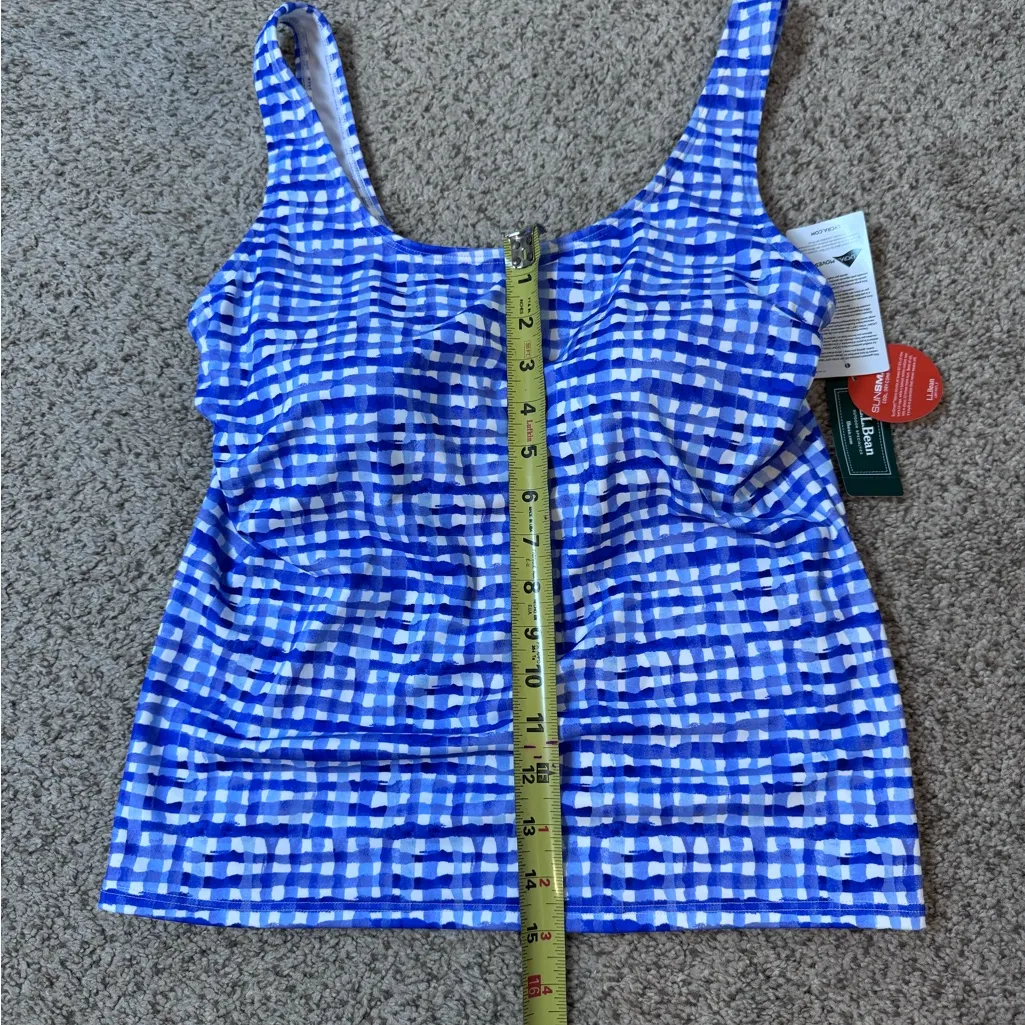 LL Bean SunSmart Tankini Top UPF 50+ Cobalt Gingham Resortwear Swim Tank Size 10 - Image 10