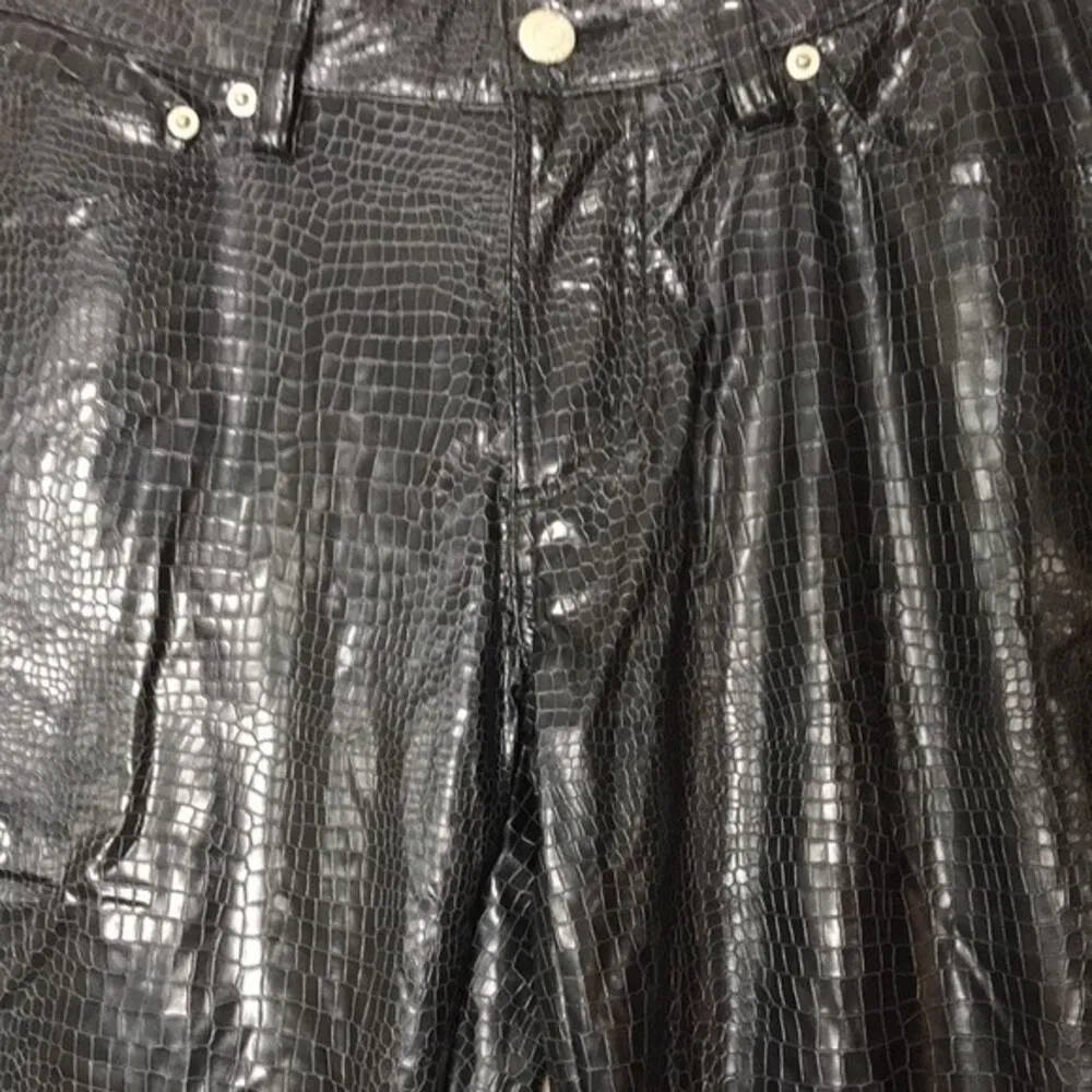 Vtg Tommy Jeans Y2K Faux Leather Snake Print Black Bootcut Pants - Image 5