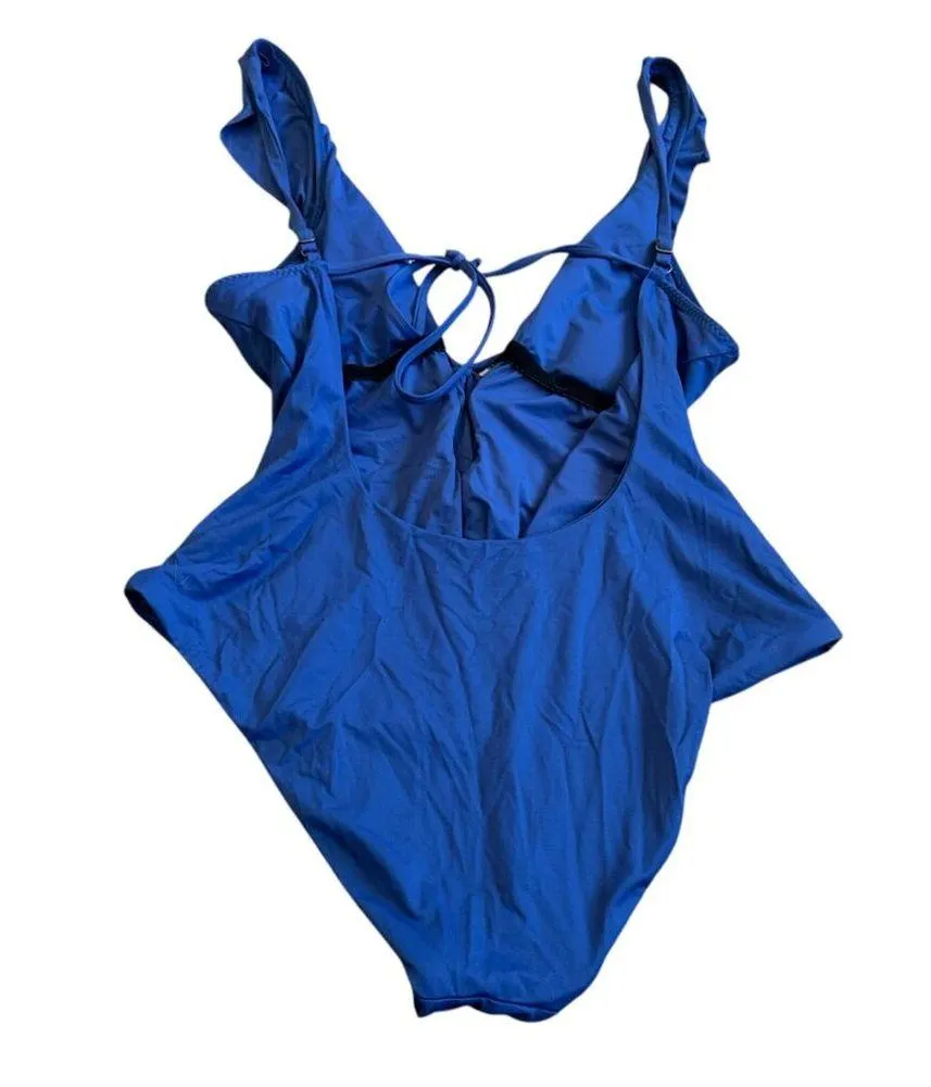 Becca by Rebecca Virtue Blue One Piece Swimsuit Swim Wear Ruffle Size Medium - Image 8