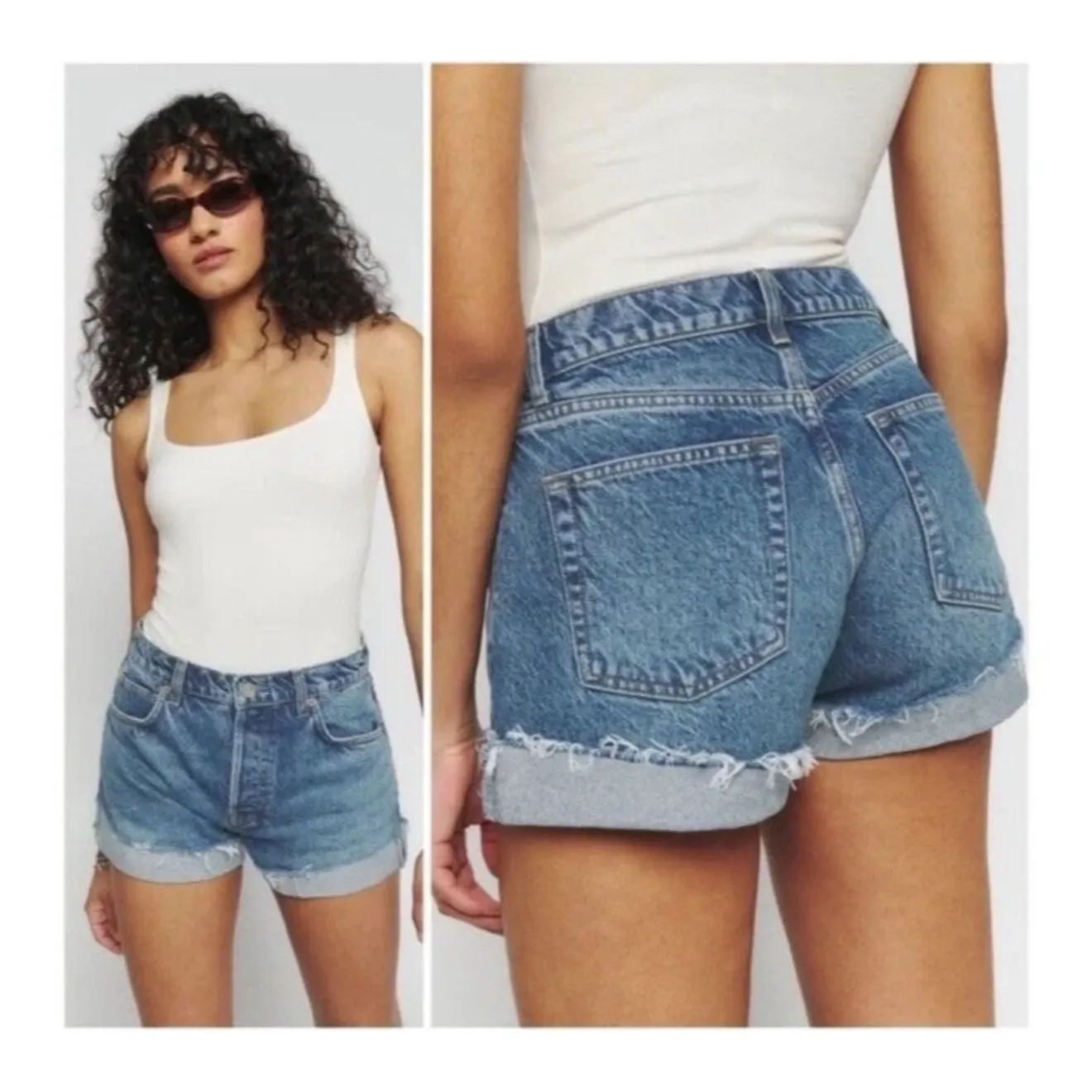 REFORMATION Jean Shorts SZ 29 Charlie Cuff High Rise Denim Ponce Wash Cotton - Image 2