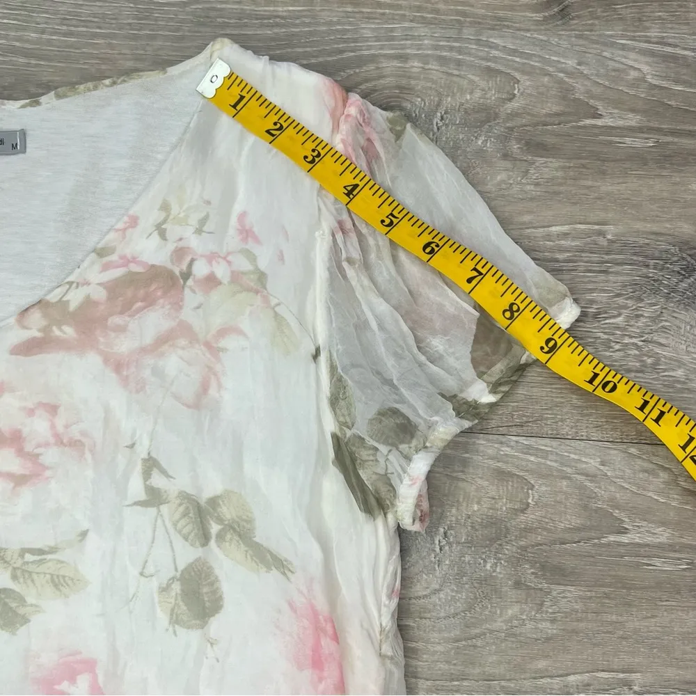 Elena Baldi Pure Silk Floral Top Size Medium White - Image 7