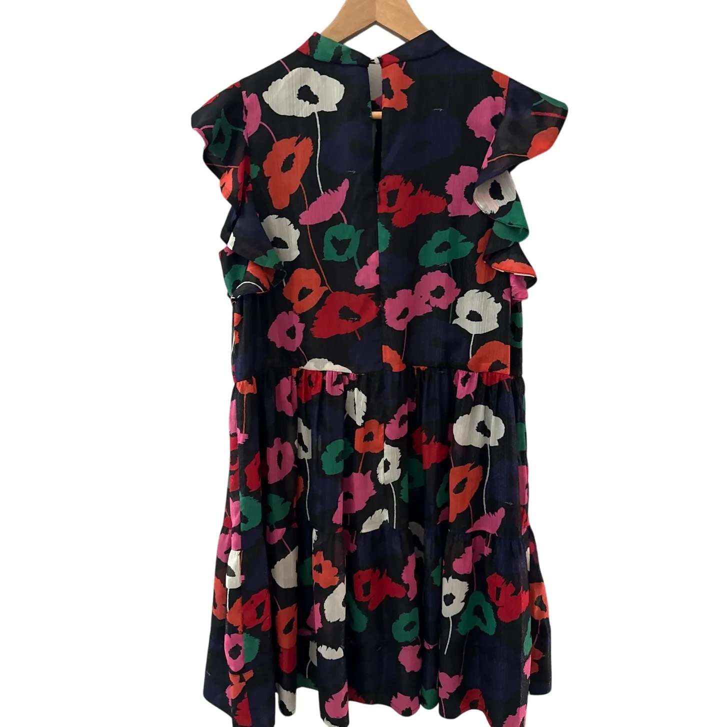 Milly Ruffle Layla Poppy Print Mini Dress Black Multi Dress Size Medium - Image 4