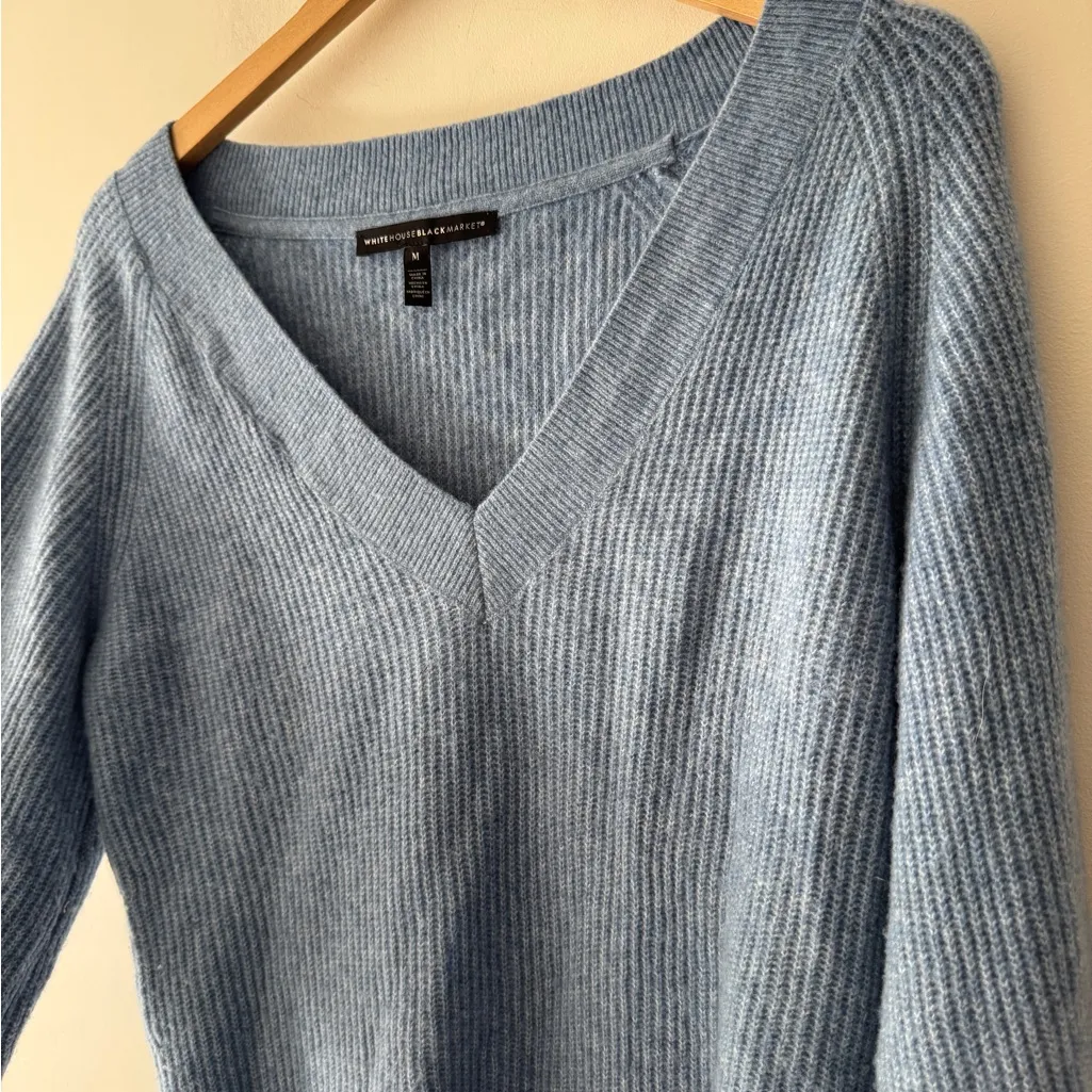 White House Black Market Blue Sweater Wool Blend Wide 3/4 Sleeve - Image 2