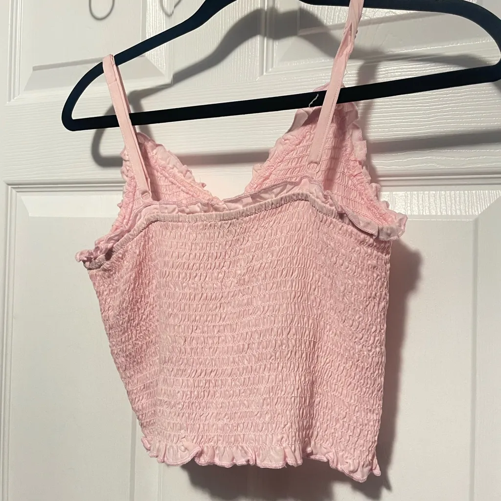 Love & Piece Collective Pink Smocked Ruffle Crop Top Women’s Medium Cami Tank - Image 8