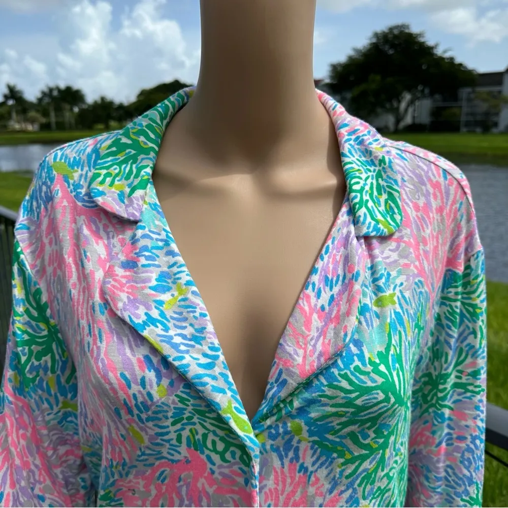 PJ Sleepwear Knit Button Up Top Multicolor Stargazer Size xLarge - Image 3