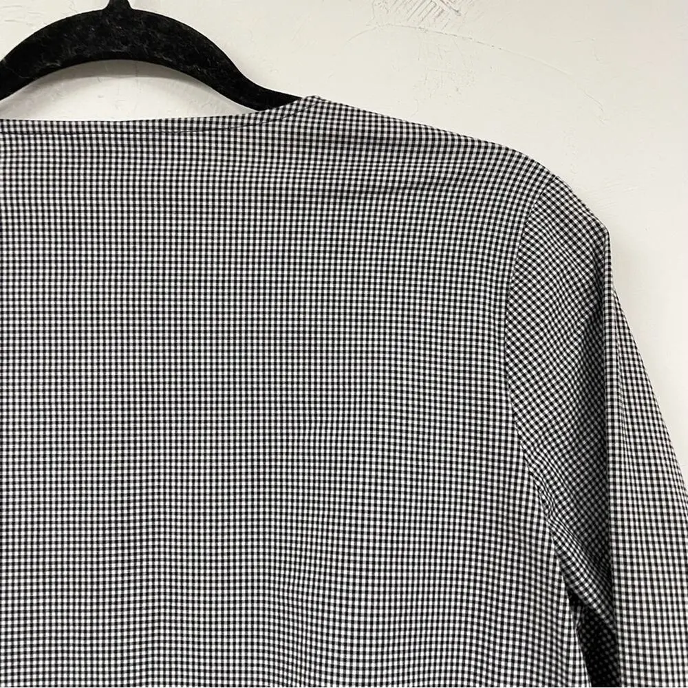 J Jill Black & White Gingham Plaid Long Sleeve Henley Blouse Womens XS Preppy - Image 9