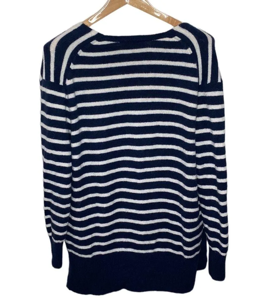 Madewell Cozy Walker striped longline plush alpaca blend cardigan navy white M - Image 22