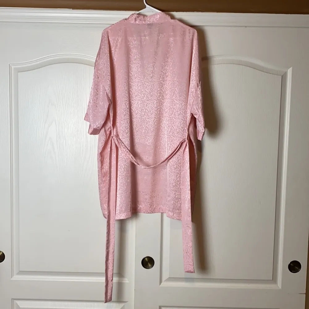 VTG PINK DAMASK SATIN ROBE/ KIMONO Size L - Image 3