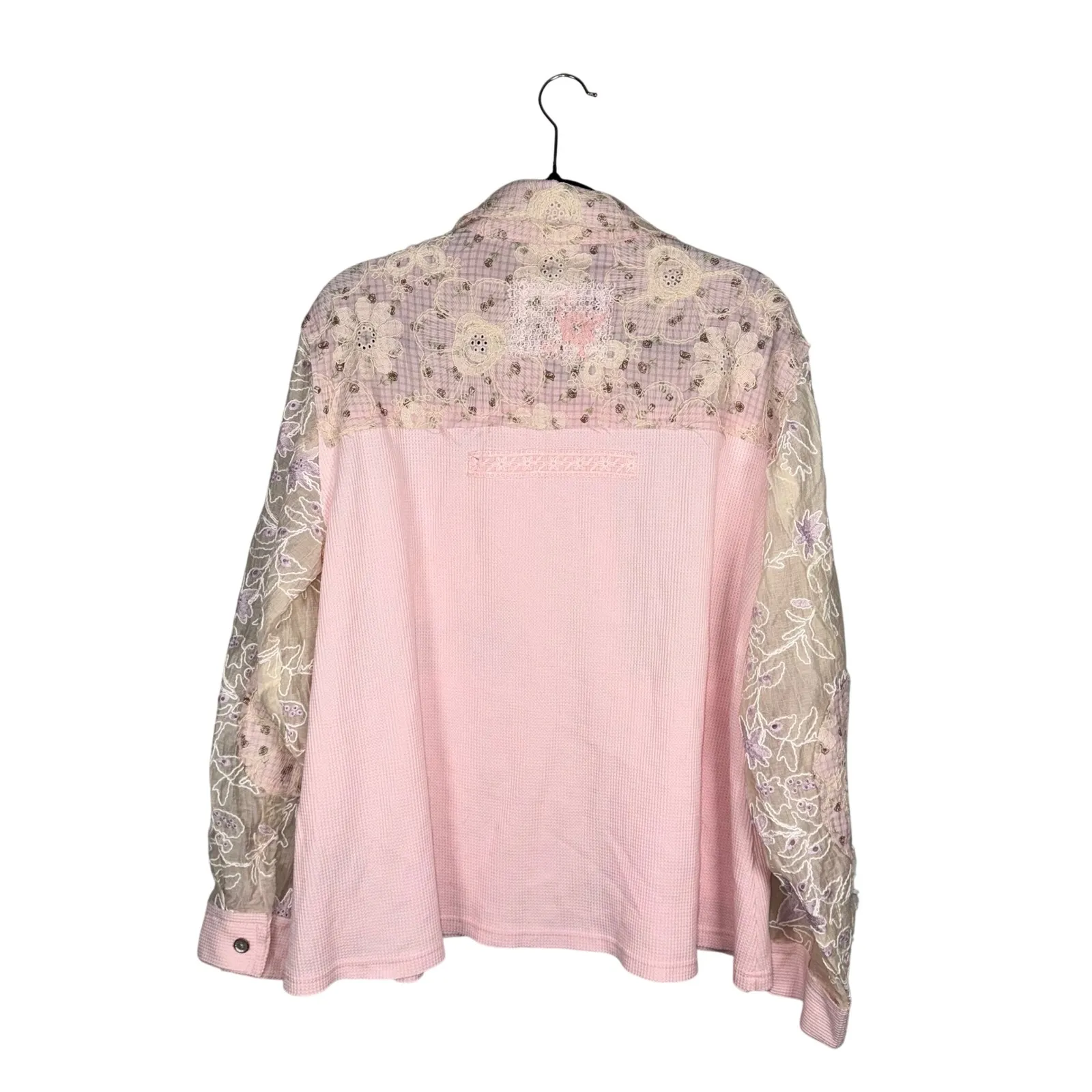 POL Golden Hour Flower Floral Embroidered Lace Patchwork Jacket Top Womens Large - Image 10