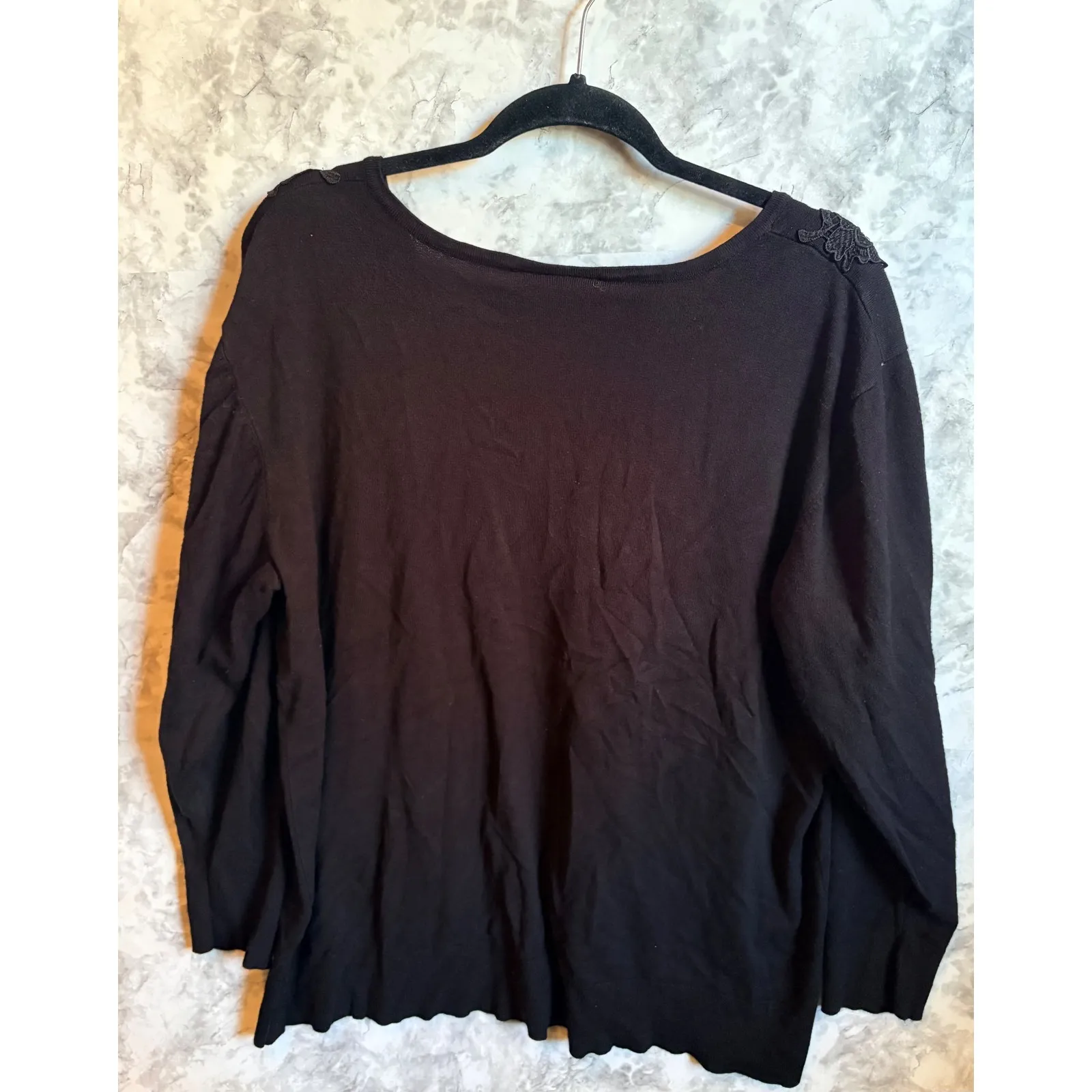 Lane Bryant Black V-Neck Lace Long Sleeve Sweater Top Plus Size‎ 22 24 - Image 2