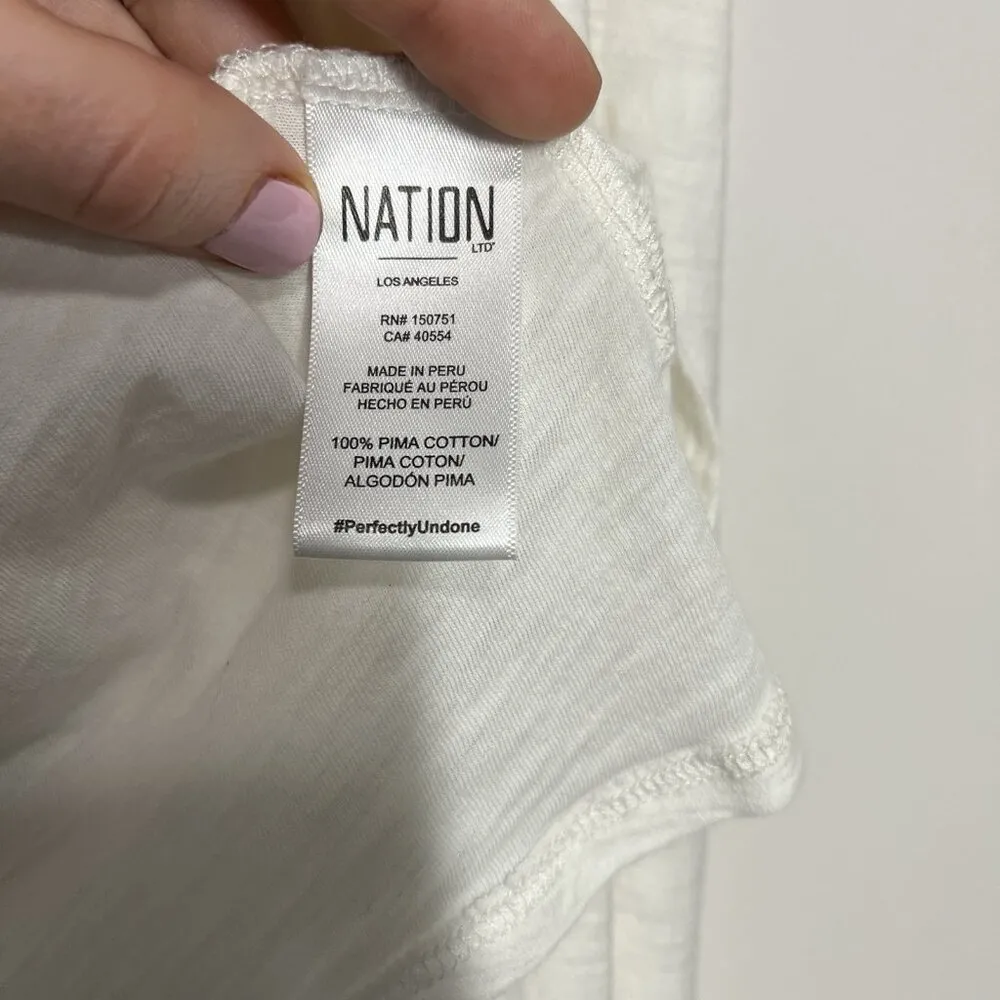 Nation LTD Tabitha Full Sleeve V-Neck Smocked‎ Cuff T-Shirt in Cream White XS - Image 4