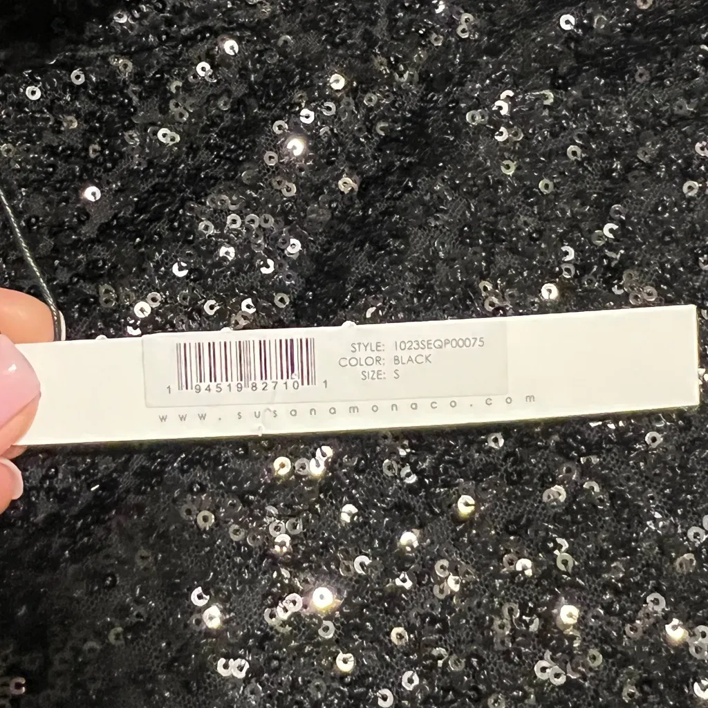 Susana Monaco NWT Black Sequin Wide Leg Pants SIZE SMALL - Image 6