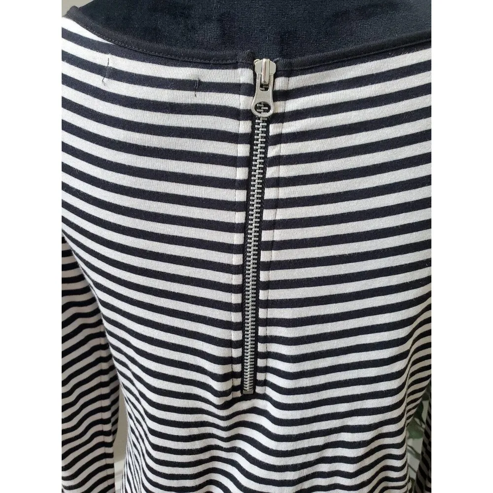 Chelsea & Theodore Womens Black Striped Long Sleeve Knee Length Dress Size Small - Image 9