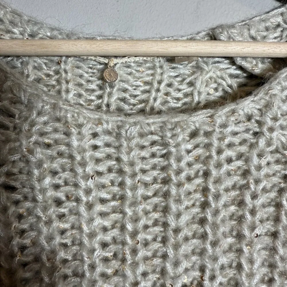 Anthropologie Knitted & Knotted Gold Sequin Chunky Knit Sweater Women's XS Ivory - Image 7