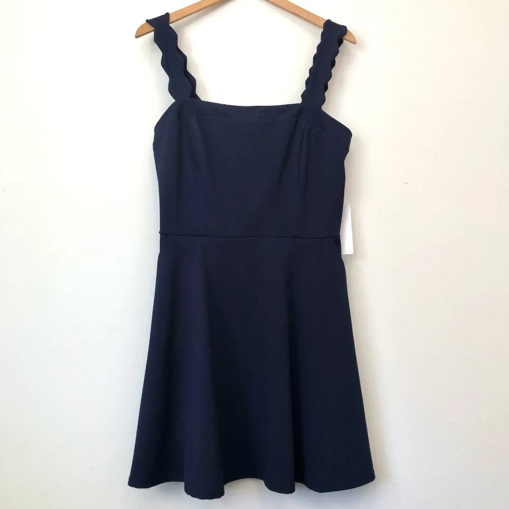 NEW NWT CITY VIBE Solid Navy Blue Mini Fit & Flare Dress Party Wedding JUNIORS - Image 2