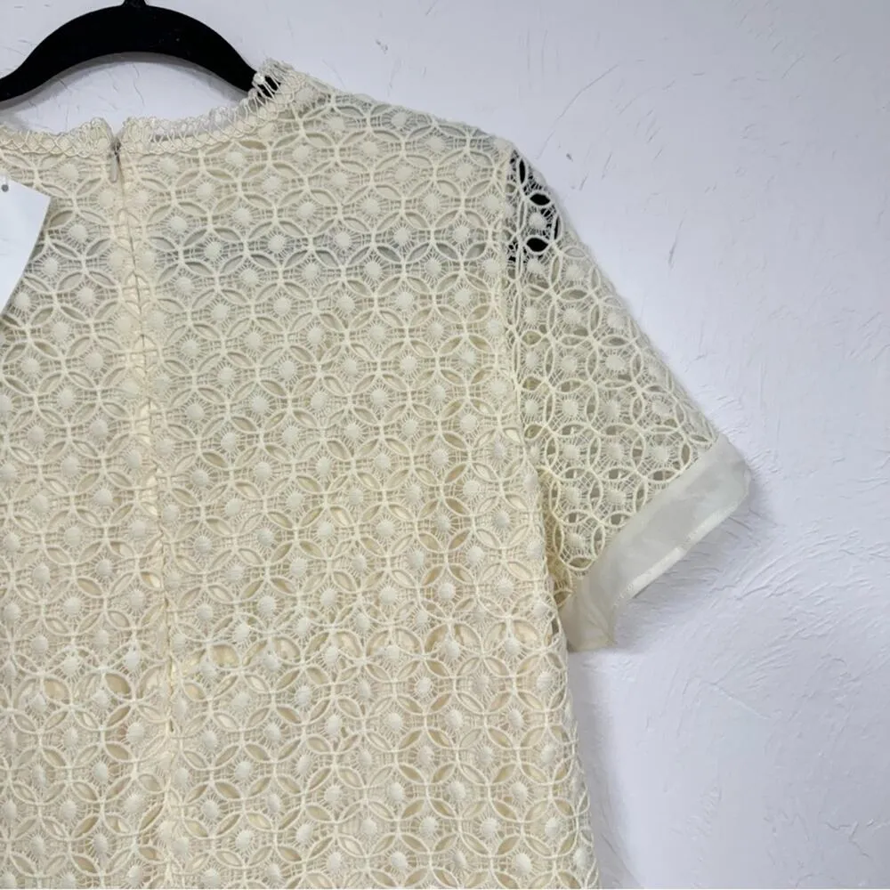 Ellison Cream Crochet Knit Mini Sheath Dress Womens M Eyelet Lace Beachy Boho Size M - Image 10