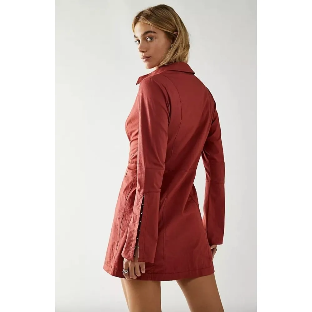 Free People Thea Mini Shirt Dress Pink Cinnamon Womens XS - Image 6