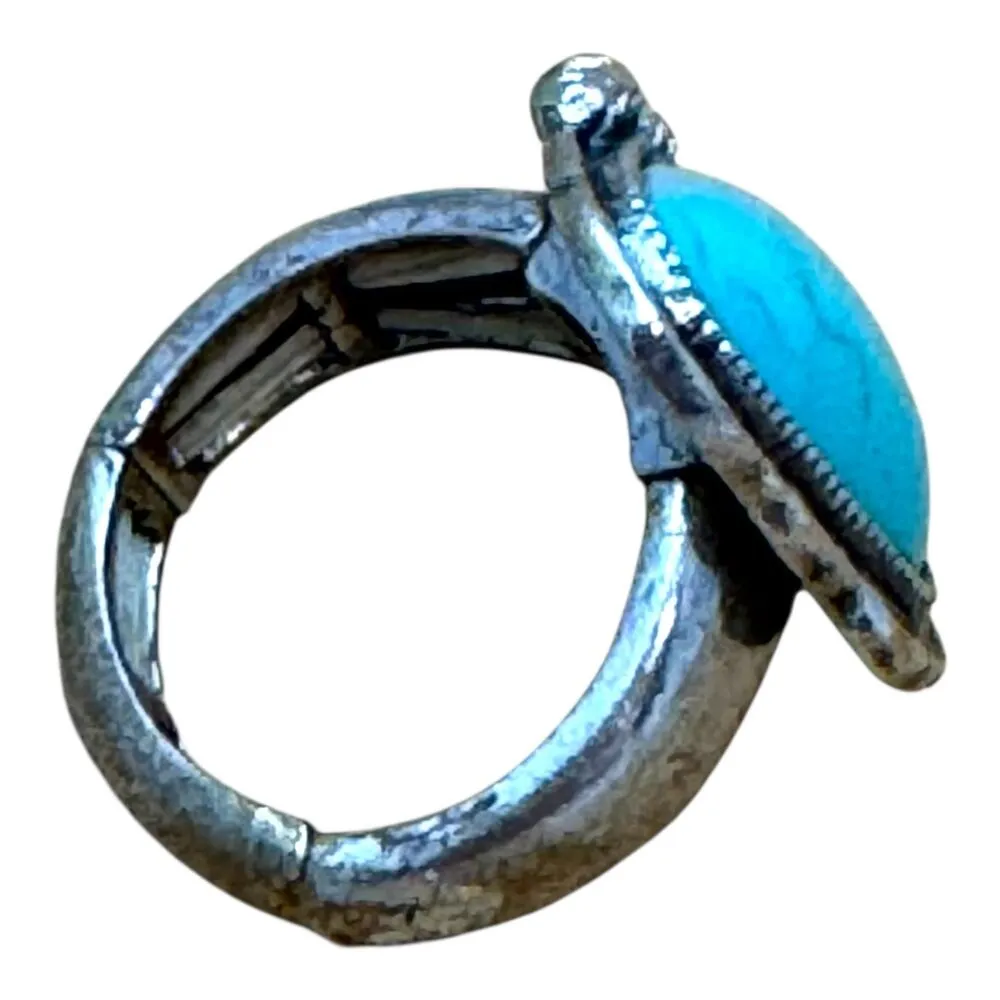 Turquoise Stone Stretch Ring Silver - Image 9