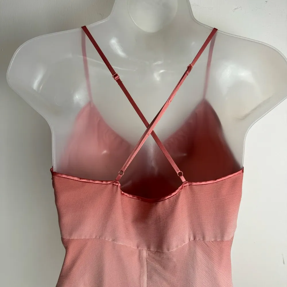 Vintage Y2K Express Sz 6 Pink Silk Ombre Slip Dress Asymmetrical Chiffon - Image 11