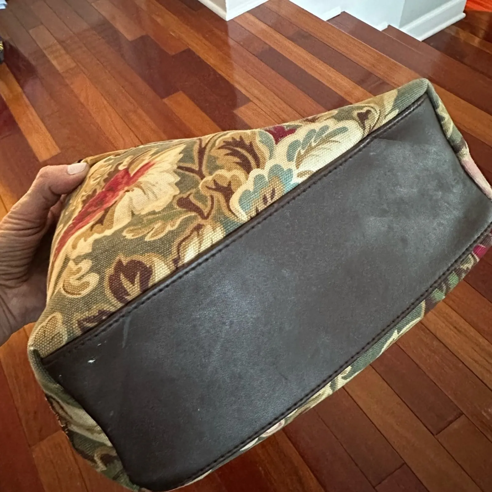 Longaberger Sisters Green Floral Bag Purse Snap Close Bamboo Handle Fall 10x11 - Image 8