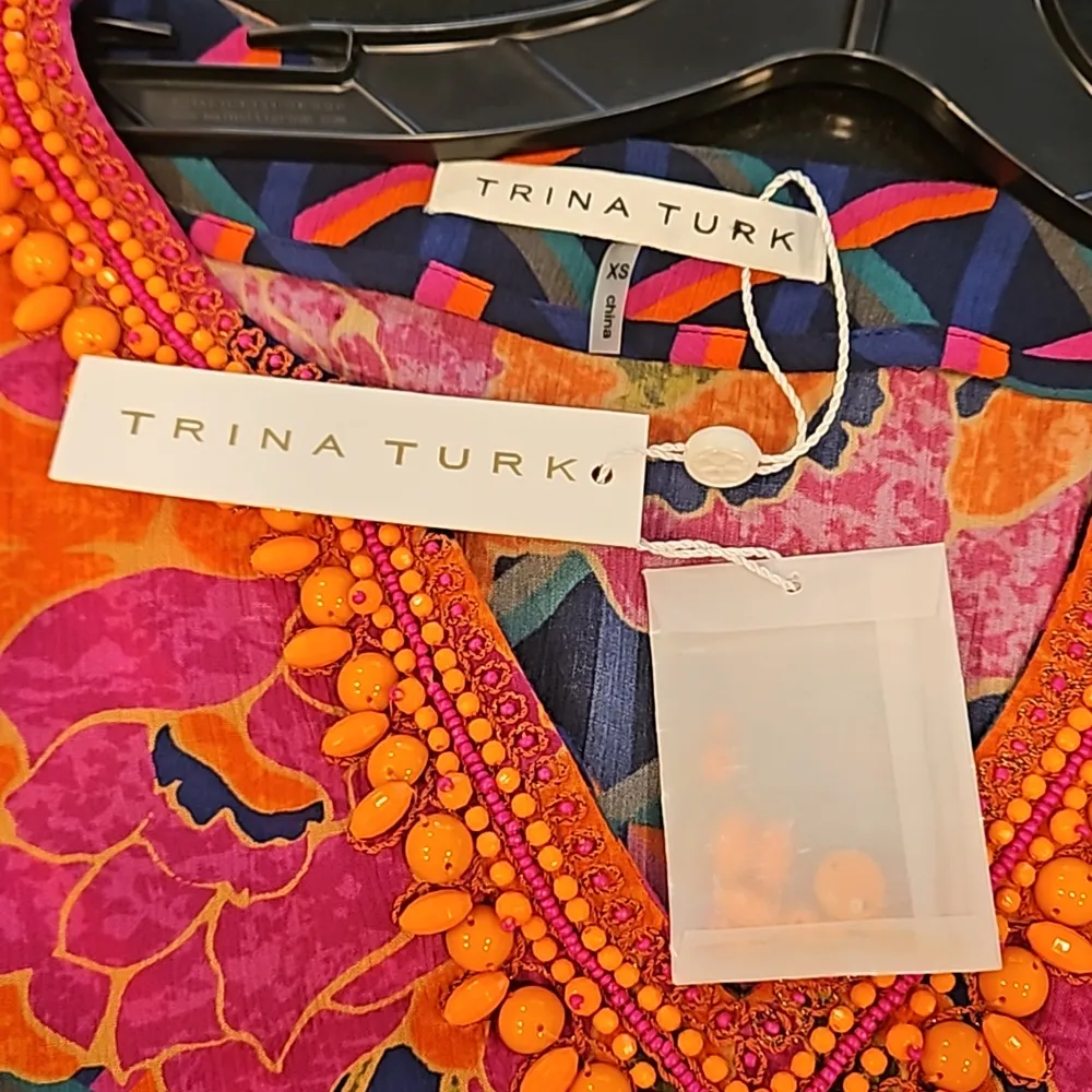 💕TRINA TURK💕 Beaded Tyler Kaftan Dress ~ Geometric Design XS NWT - Image 12