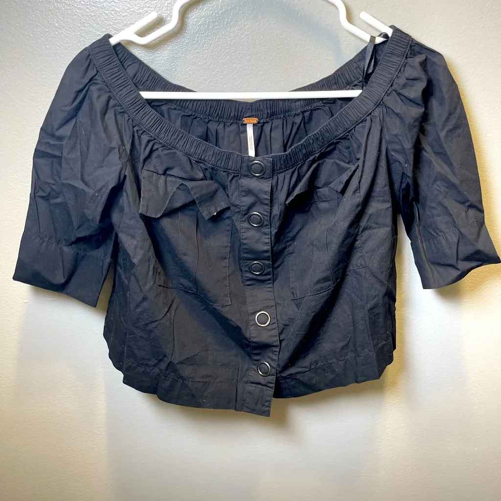 Free People Women's Head Over Heels Off Shoulder Black Top Size‎ XS - Image 2