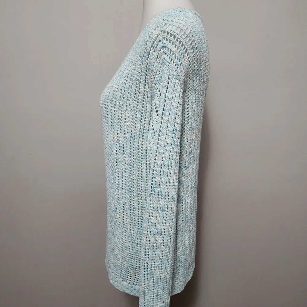 Talbots green open stitch crewneck sweater size xs - Image 5