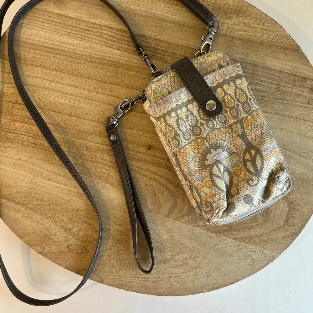 Sakroots Peace Sign Printed Mini Card Holder Wallet Clutch Crossbody Bag - Image 16