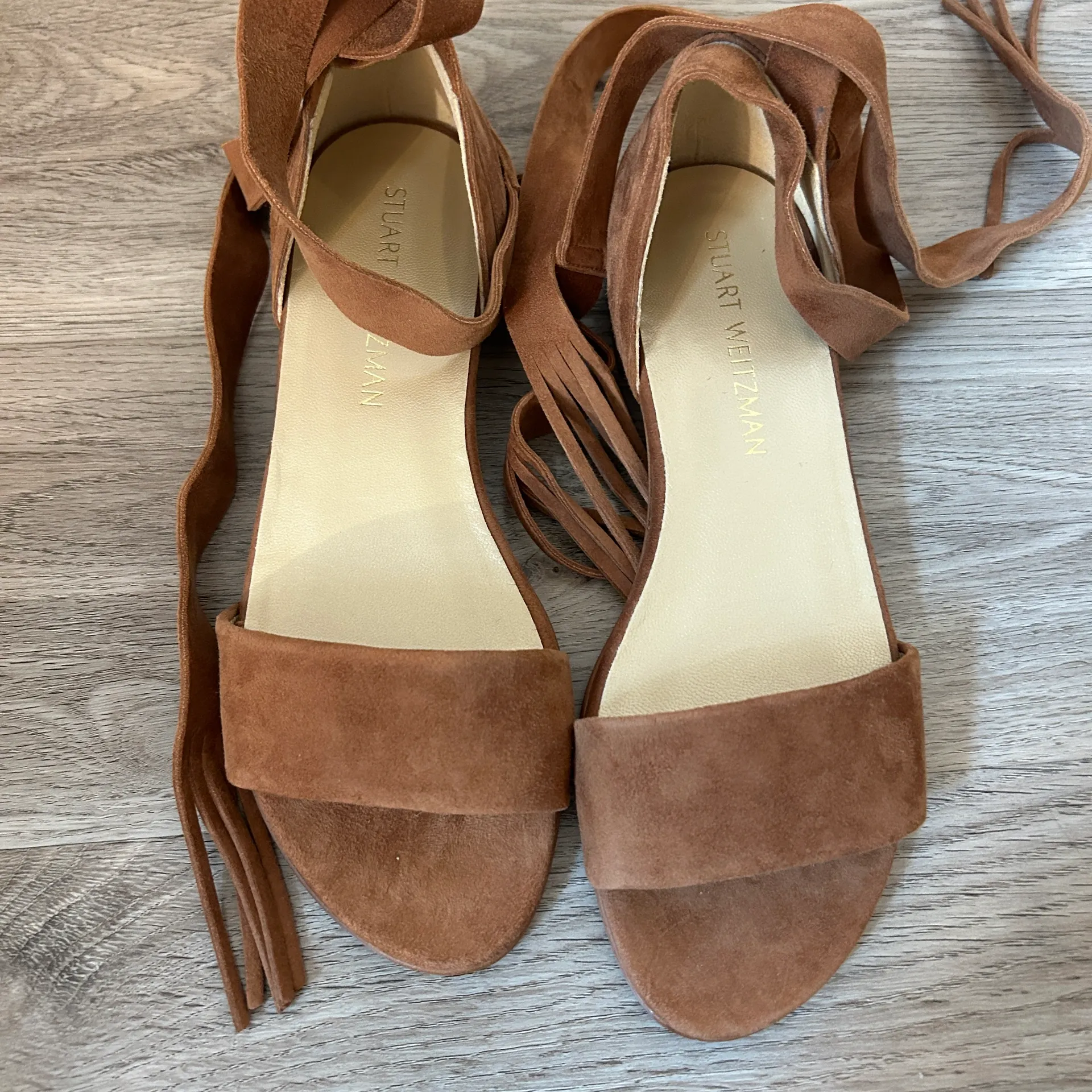 Stuart Weitzman Brown Suede Ankle Wrap Corbata Sandals Size 7 NWOT - Image 4