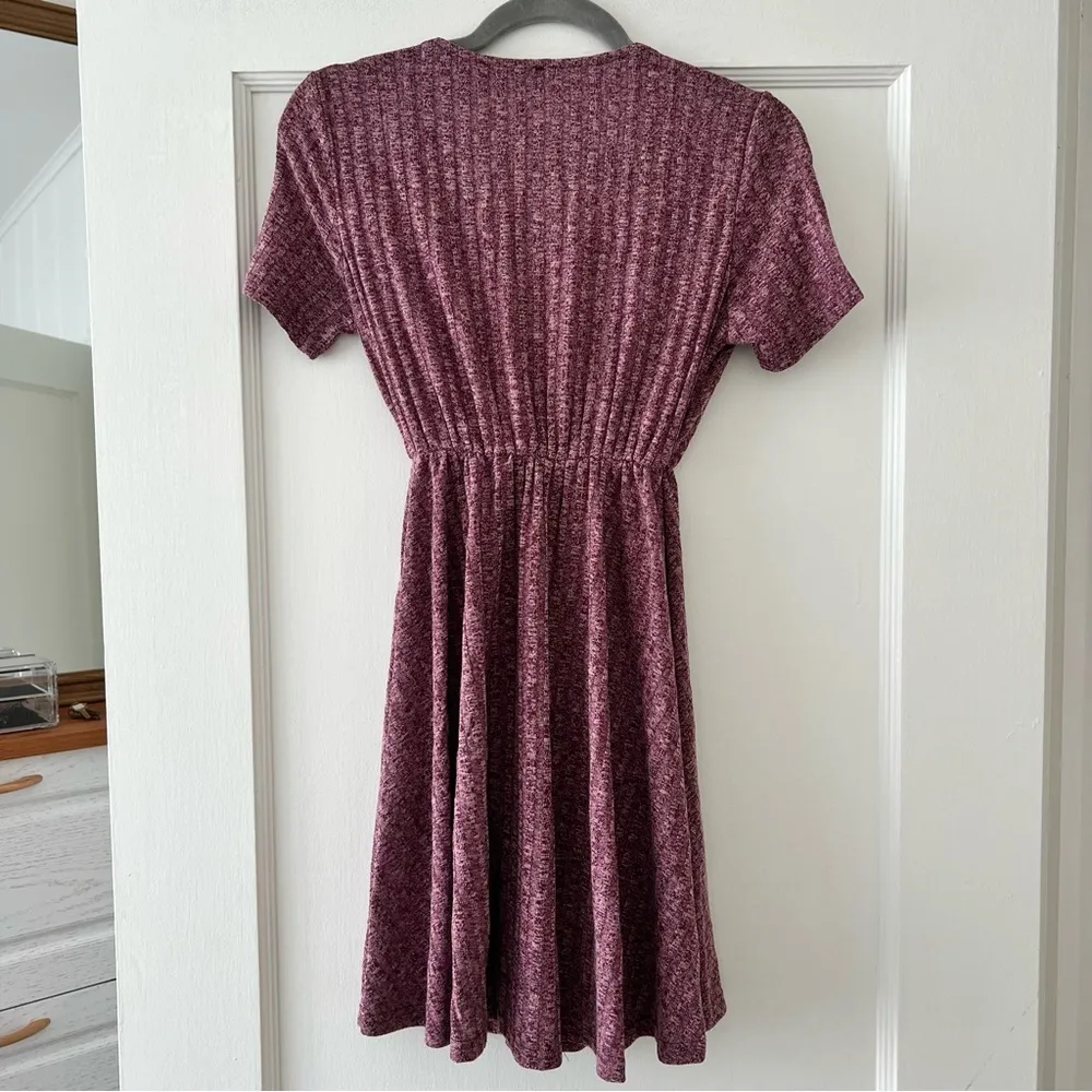 ⭐️ SHEIN purple pink deep v neck short sleeve be ribbed knit soft swing dress XS - Image 5