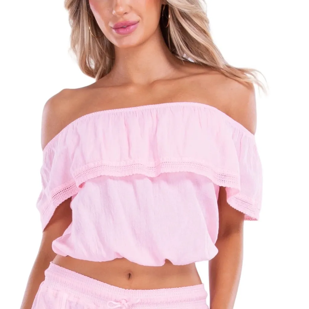 Seaspice resort wear white boho Peru 100% cotton off shoulder crop blouse top M Size M - Image 3