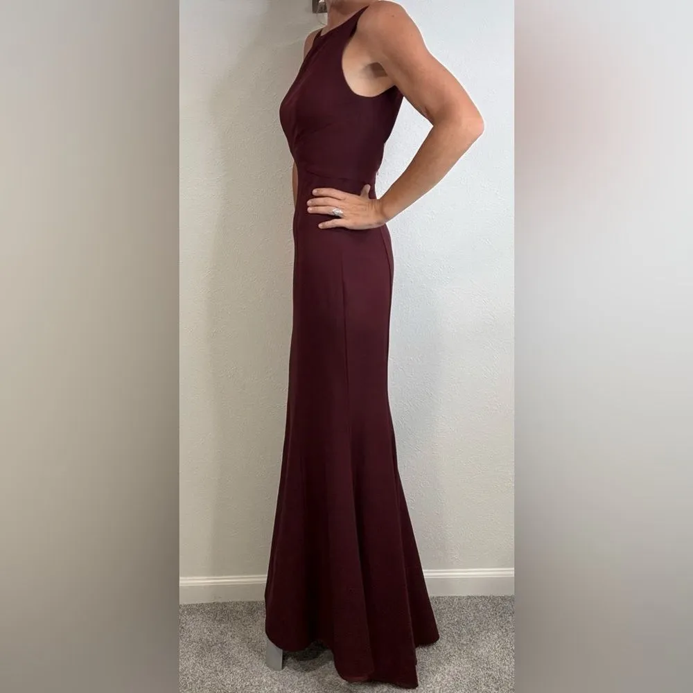 Amsale Eugenia Bridesmaid Dress Ruby Red Faille Gown Size 2 Open Back - Image 2