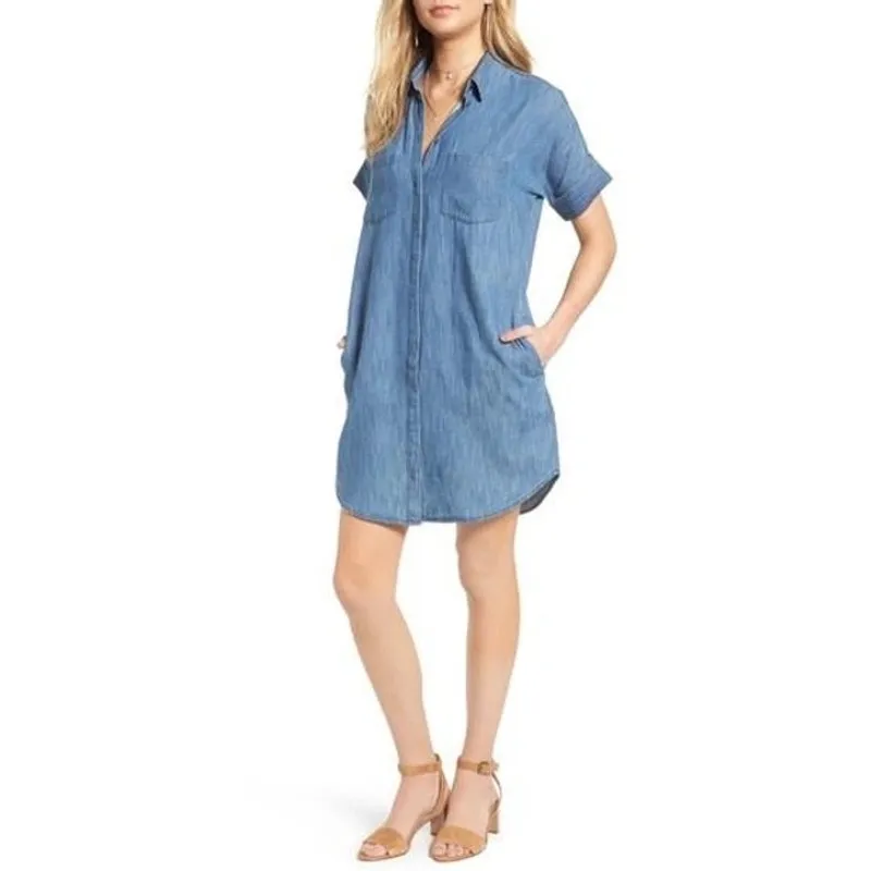 MADEWELL Sz S Courier Denim Dress Shirtdress Lauryn Wash Blue Relaxed Fit Casual - Image 2