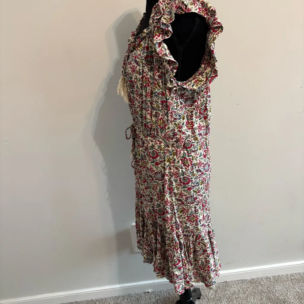 Natural Life Peasant Floral Dress Rayon Size Large Ruffles Drawstring Waist - Image 6
