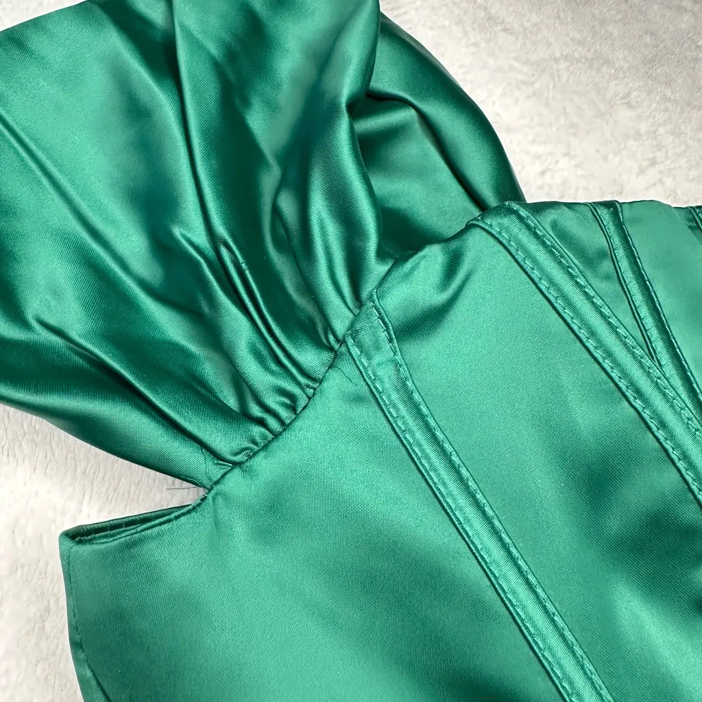 Green Satin Corset Mini Dress NWOT Size XL - Image 5