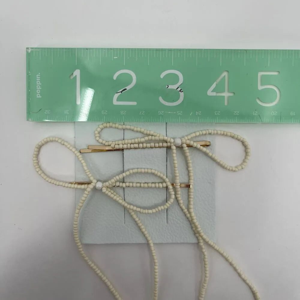 FREE PEOPLE Beaded Bow Barrette Dainty Clip Pin Hair Accessories Bead Cream NWT - Image 10