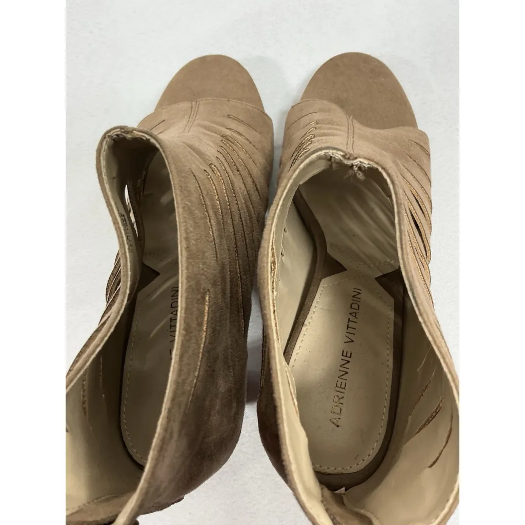 Adrienne Vittadini Womans Bodee Booties 6.5 Tan Open Toe Vented Back Zip Heel - Image 6