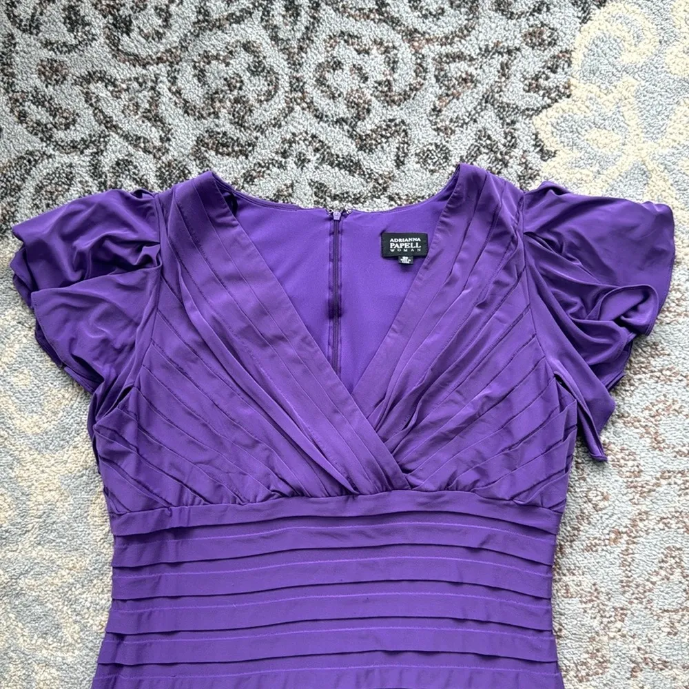 Adrianna Papell Woman Tiered Midi Sheath Dress with Flutter Sleeves Purple 16W - Image 2