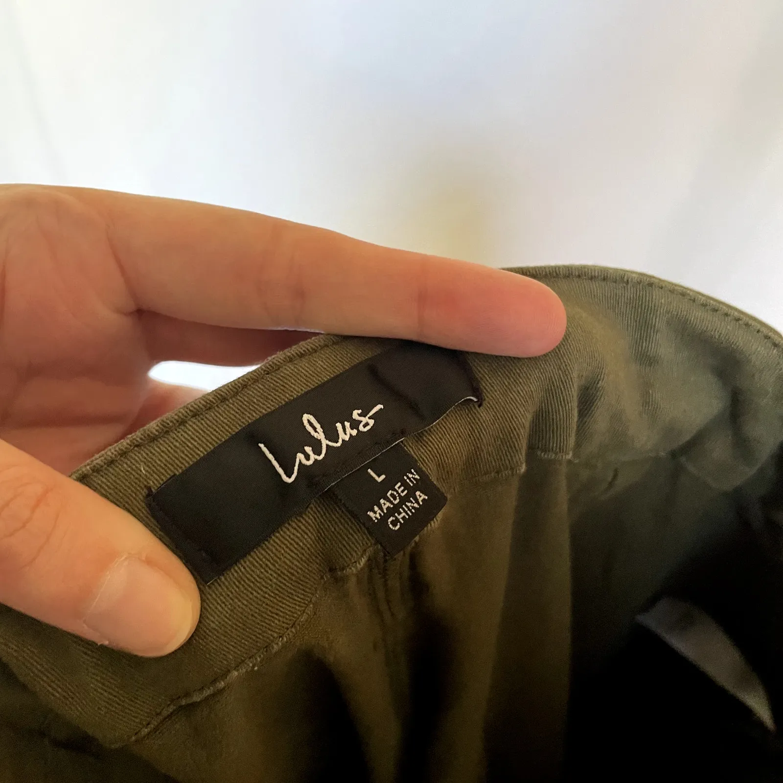 Lulus olive green paperbag pants women's size L trousers pockets belted cotton Size L - Image 6